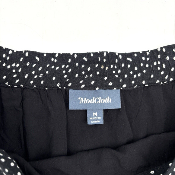 ModCloth Black White Polka Dot Elastic Waist A-Line Button Front Skirt M 14x16.5 - Picture 3 of 11